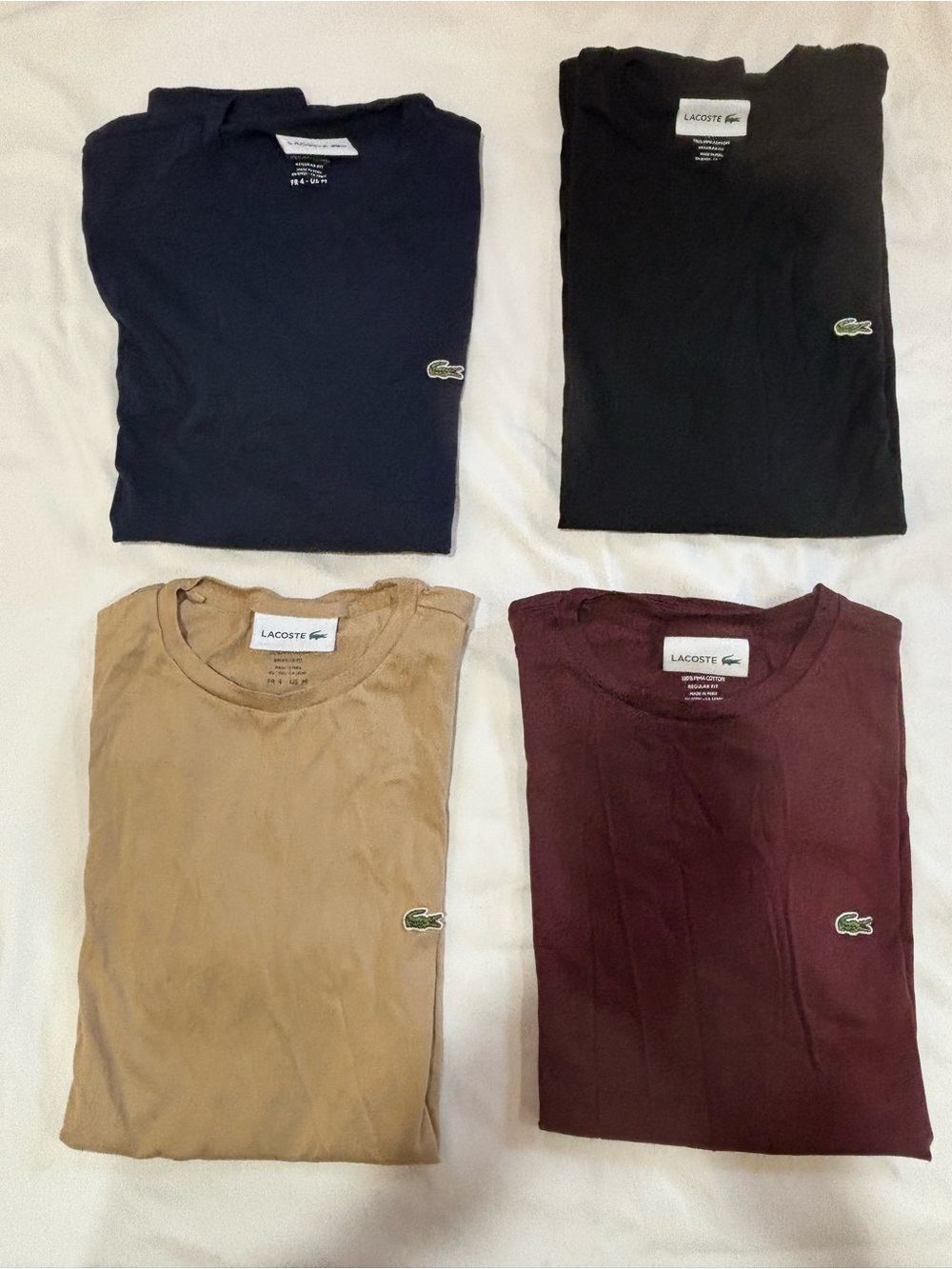 Lacoste Short Sleeve Crew Neck Tees - Navy, Black, Tan, Burgundy